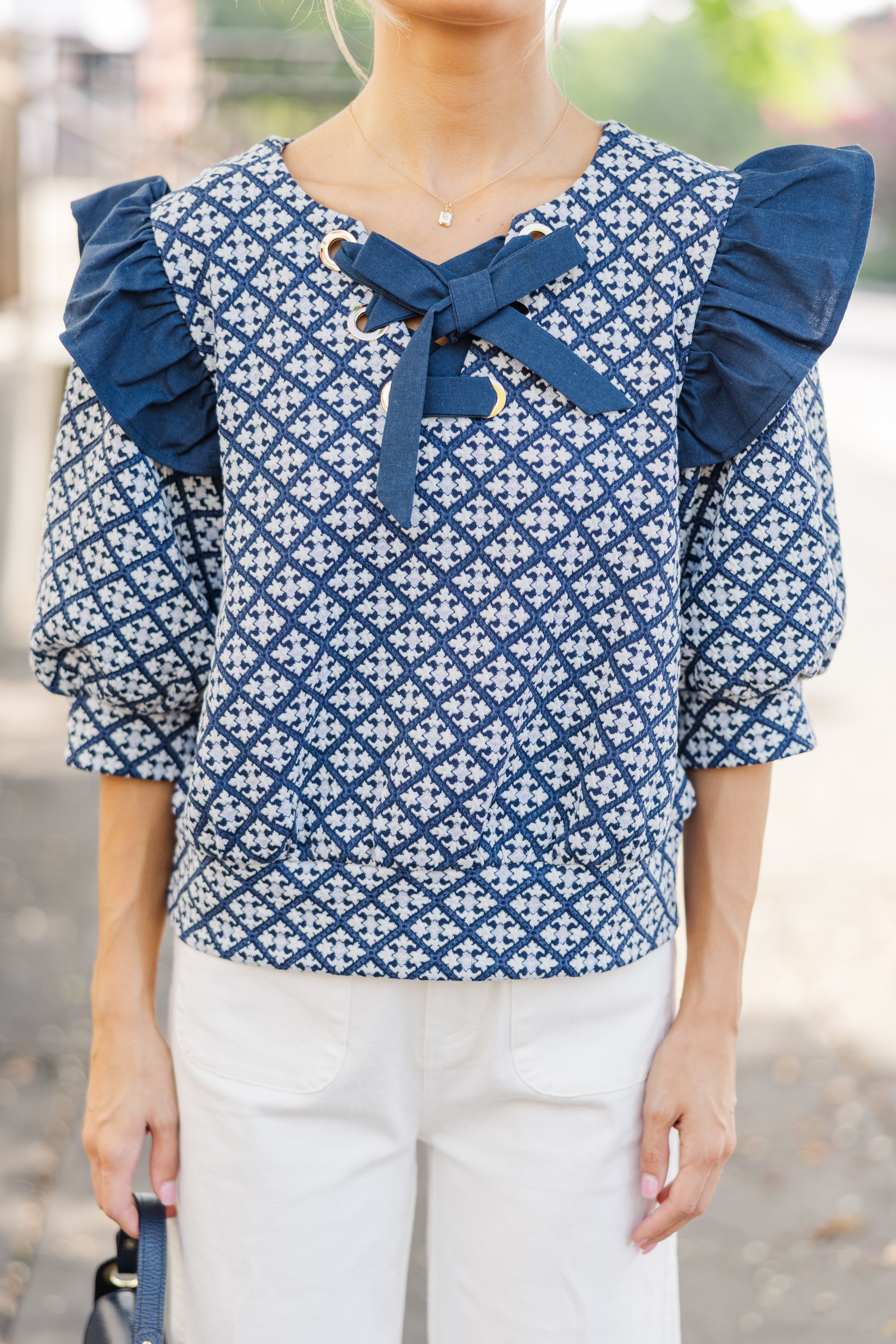 All Your Love Navy Blue Ruffled Blouse - Women's Elegant Ruffle Top for Office, Date Night & Special Occasions