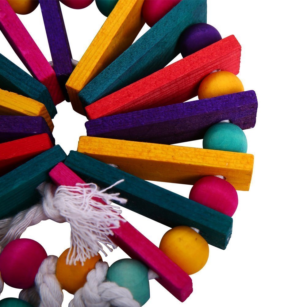 Hypeety Natural Wood Beads Bird Chew Toy - Cage Hanging Accessories with Bell for Parrots, African Grey, Macaw, Parakeet, Conure, Cockatiel | Perfect for Playtime & Mental Stimulation