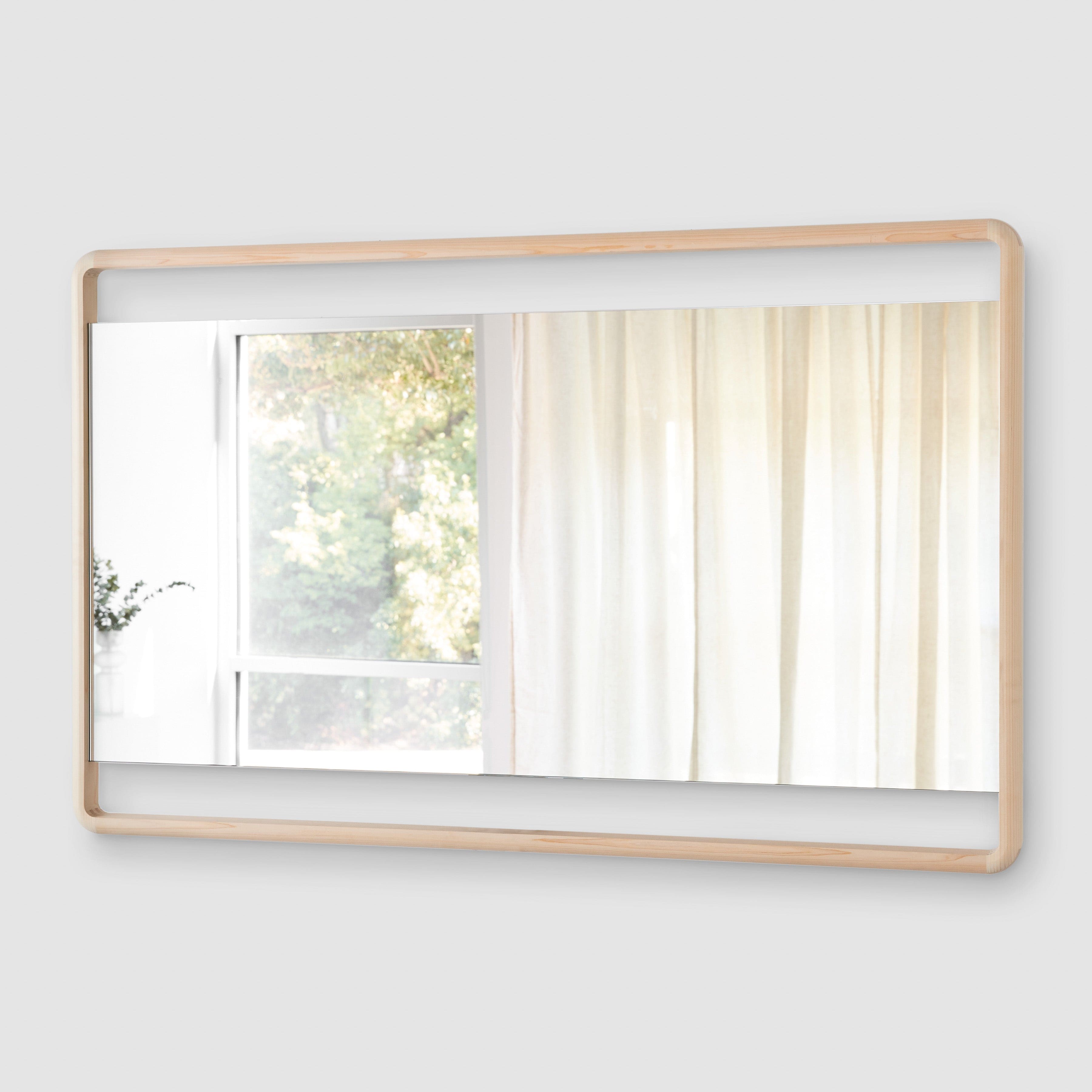 Hinoki Wood Wall Mirror - Handcrafted Japanese Cypress Framed Mirror for Bathroom, Bedroom & Entryway Decor