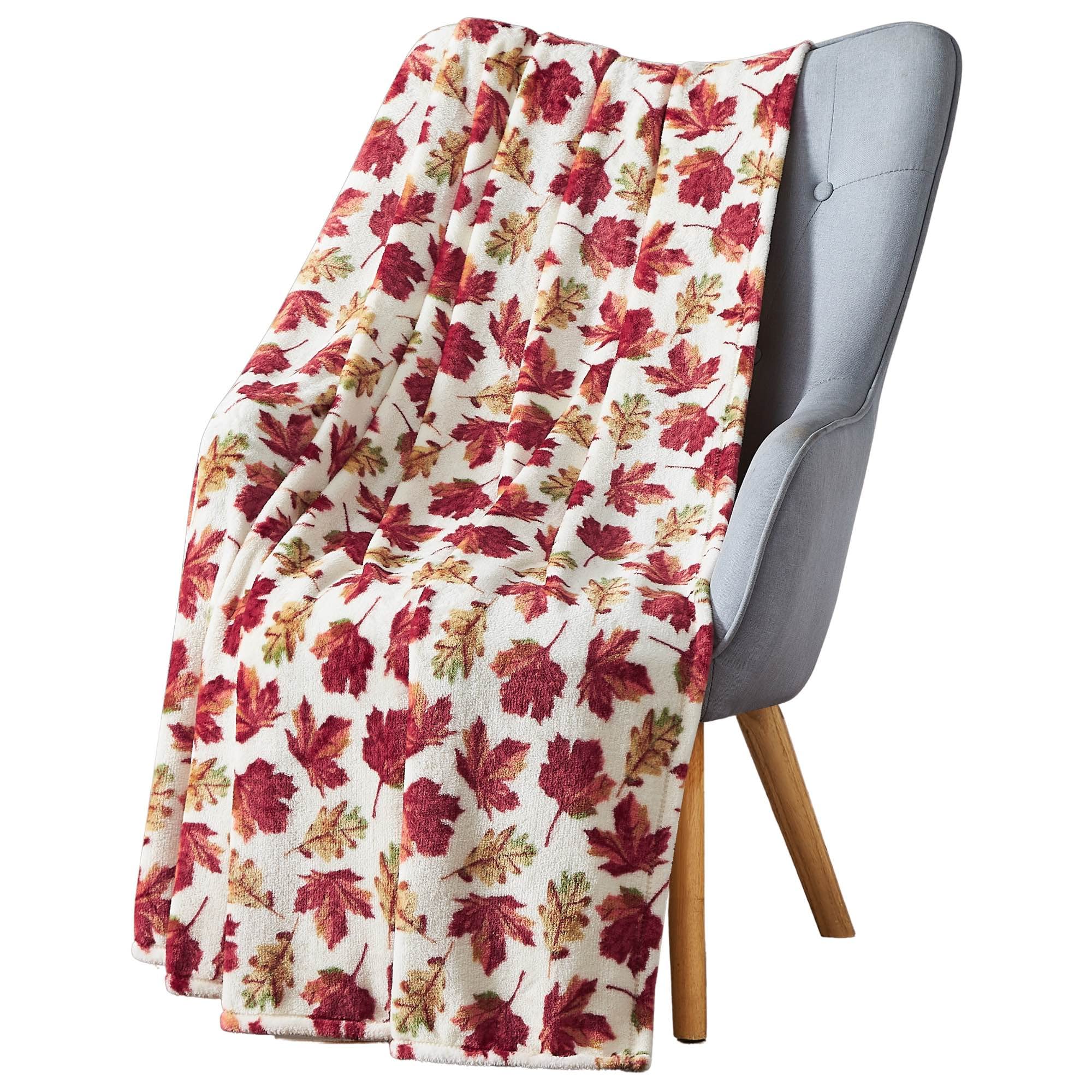 Soft Microfleece Autumn Throw Blanket with Maple Leaf Print - Cozy Microfiber Blanket for Couch, Bed, Dorm & Outdoor Use - Perfect for Fall Decor, Camping, Picnics and Seasonal Home Accents