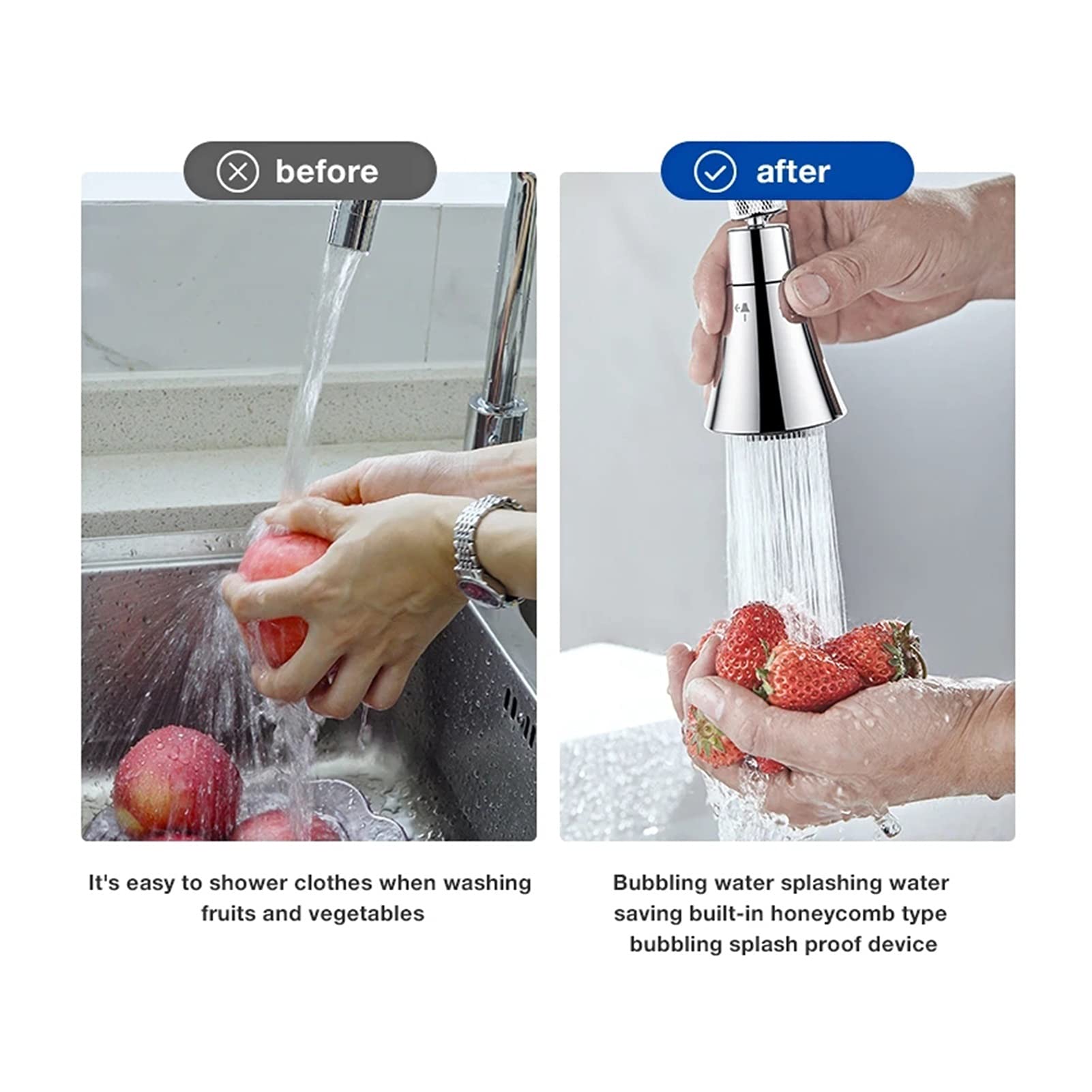 360° Rotatable Pressurized Faucet Sprayer Attachment - Adjustable Tap Booster for Kitchen & Bathroom Sink, Durable Water-Saving Faucet Extender (Short, Silver) - Perfect for Washing Dishes, Cleaning Vegetables, and Pet Grooming