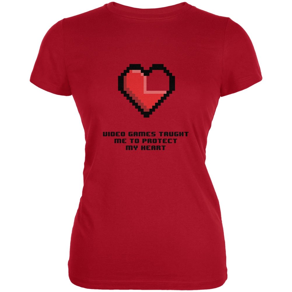 Red Soft T-Shirt for Juniors - Video Games Graphic Tee with 'Protect My Heart' Design | Casual Wear, Gaming Outfits & Everyday Comfort