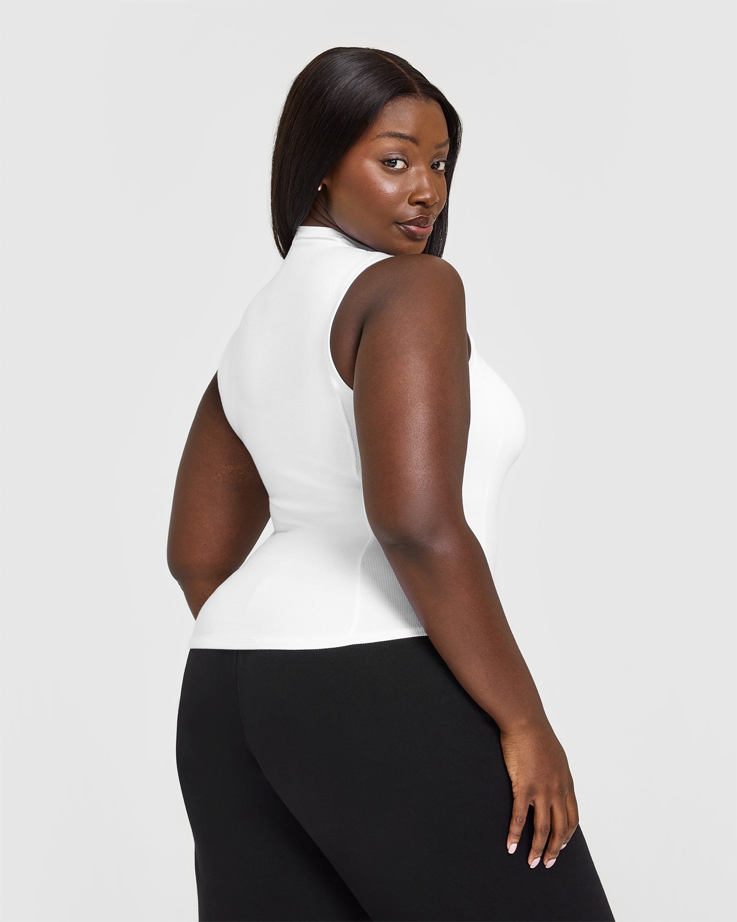 Mellow™ Rib Mock Neck Tank Top for Women - Soft Stretch Comfort Fit White Shirt | Casual Wear, Layering, Summer Outfits