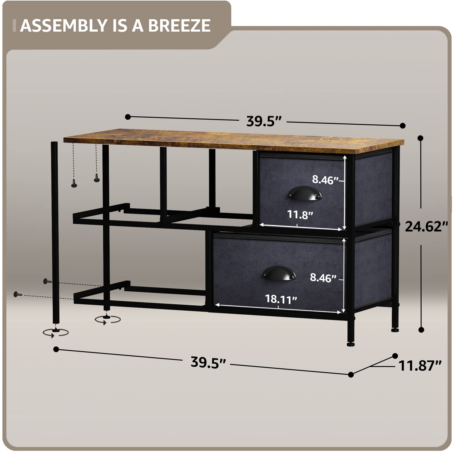Sorbus 5-Drawer Dresser Organizer - Sturdy Steel Frame & Wood Top Storage Chest with Easy-Pull Fabric Bins - Wide TV Stand for Bedroom, Hallway, Closet & Office Organization | Perfect for Small Space Storage & Home Decor