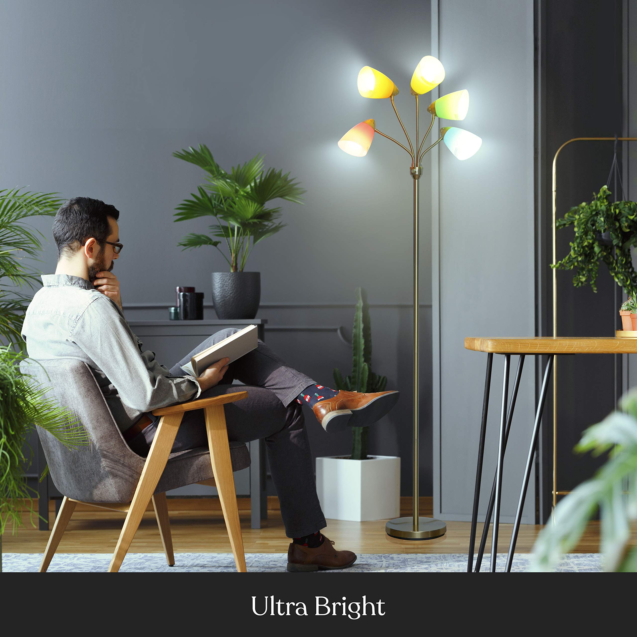 Brightech Medusa LED Floor Lamp - Adjustable Multi-Head Dimmable Standing Light for Living Room, Bedroom & Office - Tall Modern Floor Lamp with Interchangeable Shades, Perfect for Reading & Task Lighting - Brass Gold Finish Home Decor Lighting