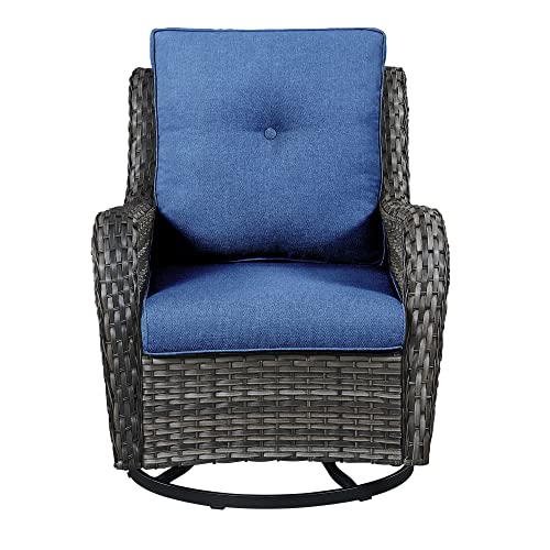 Mixed Grey Wicker / Blue Cushion