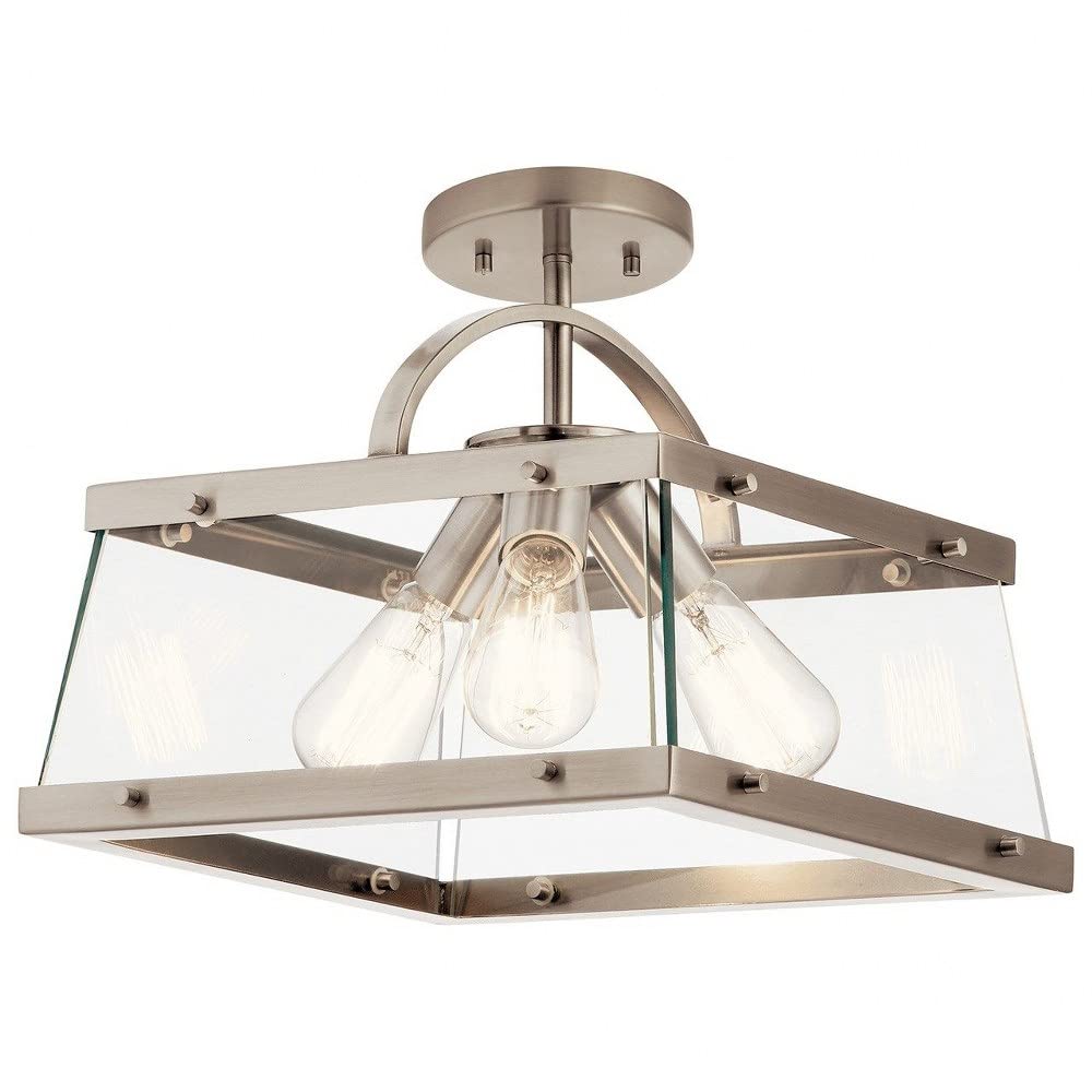 3-Light Industrial Modern Square Pendant Light Fixture with Clear Glass Shade in Classic Pewter Finish - Perfect for Kitchen Island, Dining Room, and Farmhouse Decor