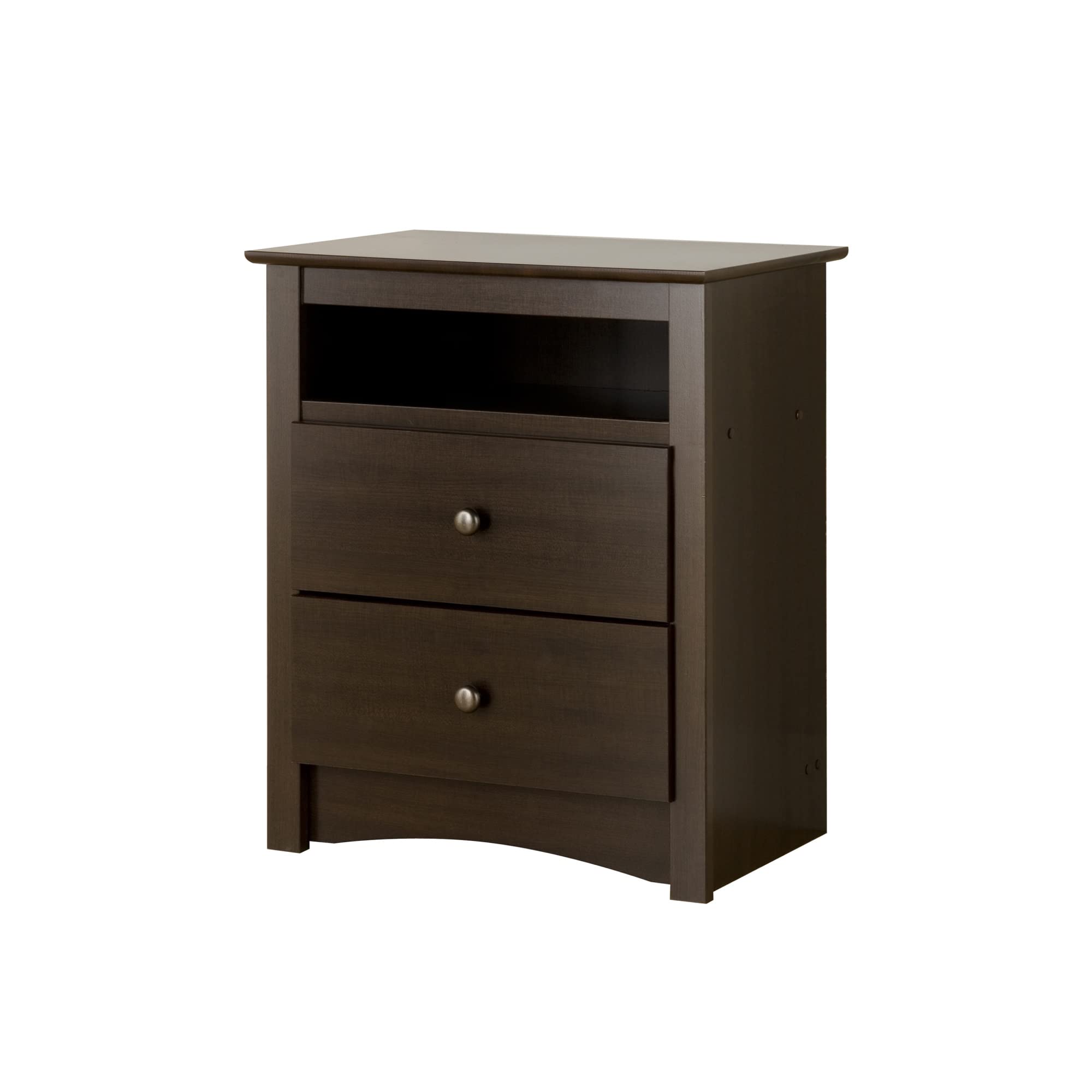 Prepac Fremont 2-Drawer Nightstand with Open Shelf - Tall Bedside Table for Small Spaces - Espresso Finish - Perfect for Bedroom, Living Room or Dorm Organization