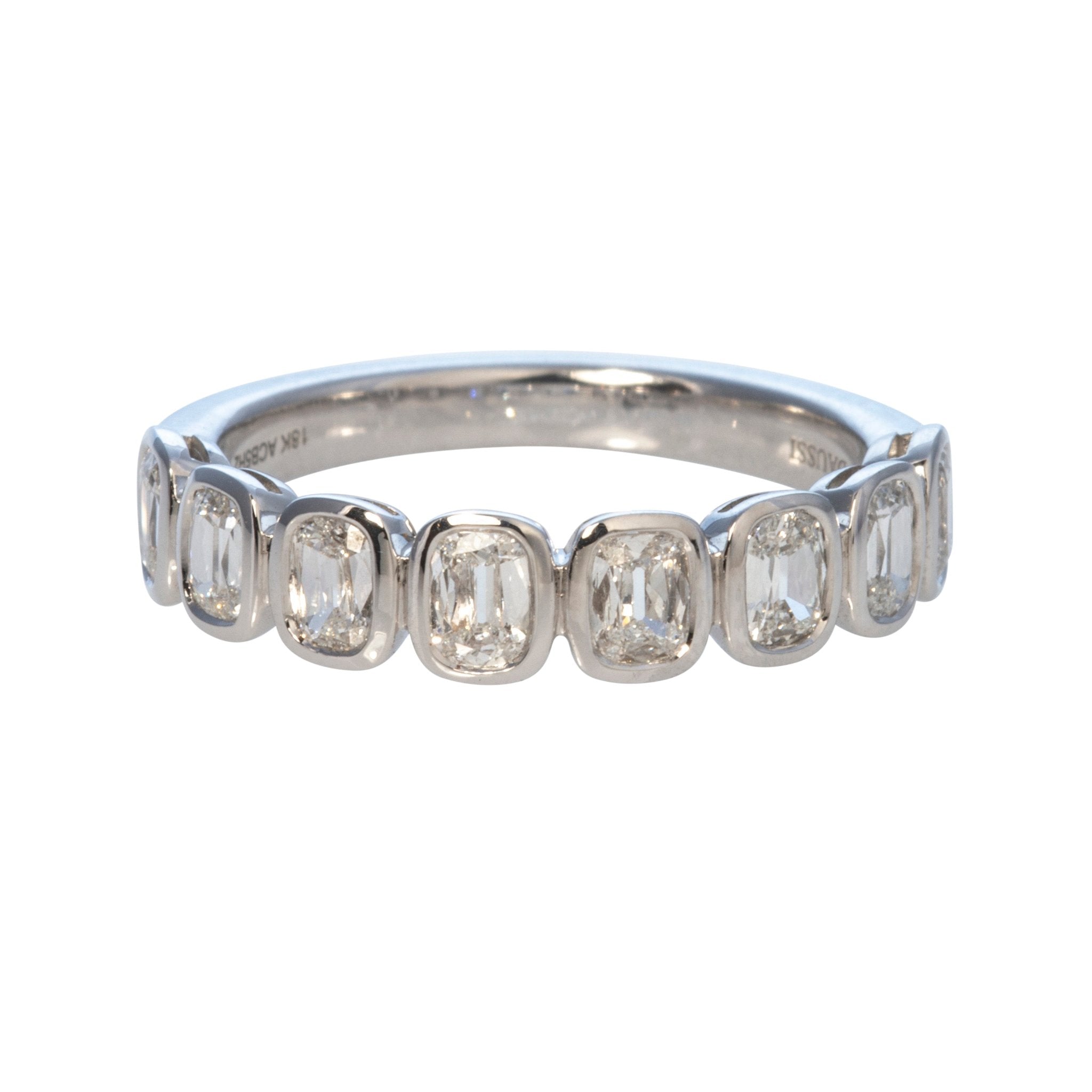 0.85ctw Cushion Cut Diamond Bezel Set 18K White Gold Half Eternity Band Ring for Anniversary & Wedding Gifts