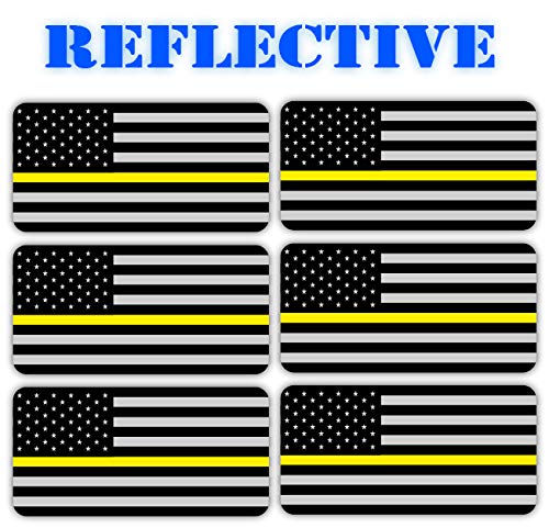 6-Pack 3M Reflective American Flag Thin Yellow Line Dispatchers Hard Hat Stickers - Black Ops Decals for Tactical Gear & Survival Equipment - Patriotic Toolbox & Helmet Decals (Not Mirrored) - Perfect for First Responders, Construction Workers & Military Personnel