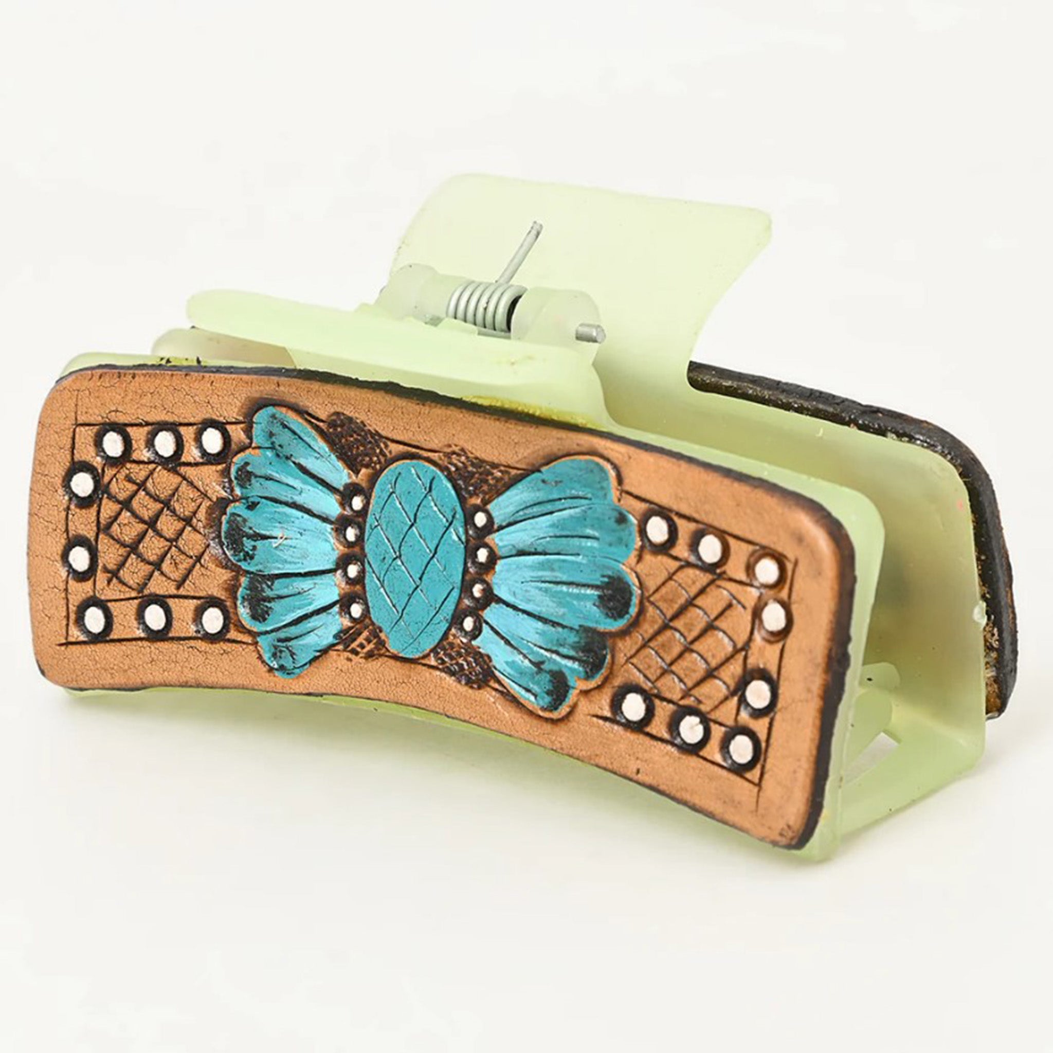 American Darling Leather Hair Clip with Hand-Painted Bow - Elegant Hair Accessory for Women, Girls, Parties & Weddings