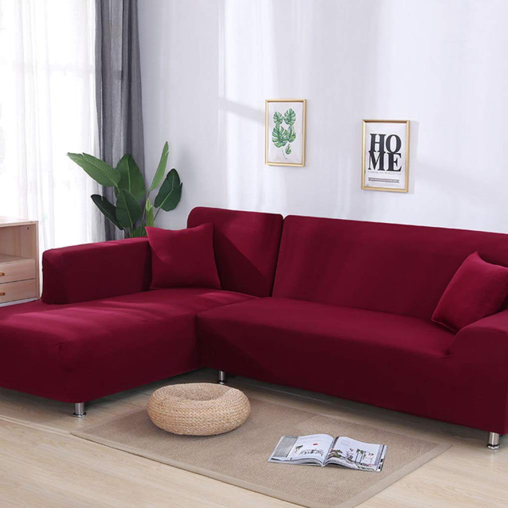 Stretchable Burgundy L-Shaped Sofa Slipcover - Stain Resistant Corner Couch Cover for Sectional Sofas | Perfect for Living Room, Family Room & Home Theater Furniture Protection