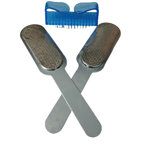 ZAUKY 1PC Nail Brush & 2PCS Stainless Steel Foot Scrubber Set - Manicure Pedicure Tools for Men & Women - Dead Skin Remover for Fingernails & Toes Cleaning - Perfect for Home Spa, Salon & Travel Grooming Kit