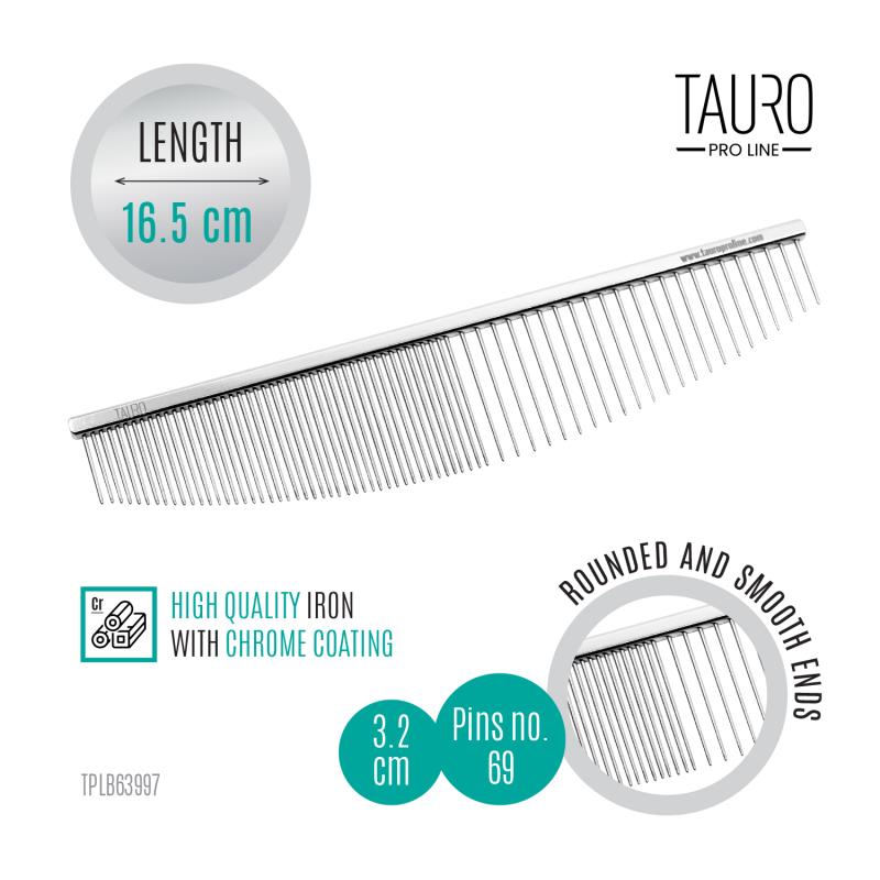Tauro Pro Line Oval Metal Comb for Men & Women - Professional Styling Comb for Thick Hair, Detangling & Smoothing - Perfect for Salon, Home & Travel Use