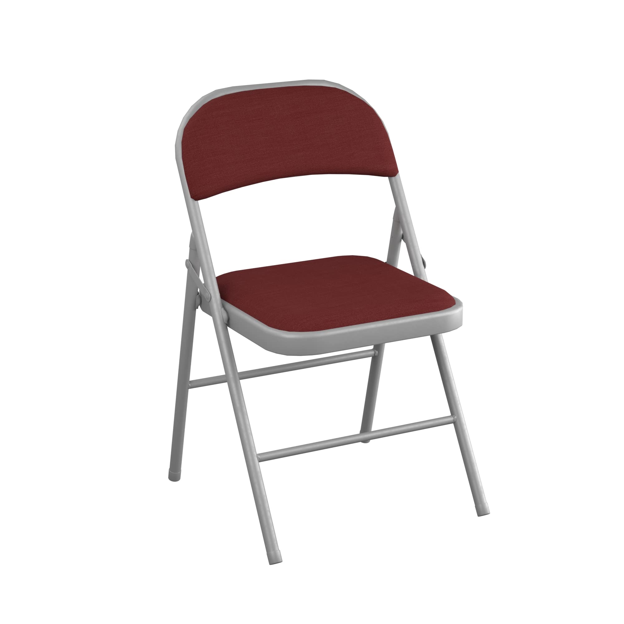 4 Pack Burgundy Fabric Folding Chairs with Padded Seat - Comfortable & Portable for Indoor/Outdoor Events, Parties, Camping, and Home Use