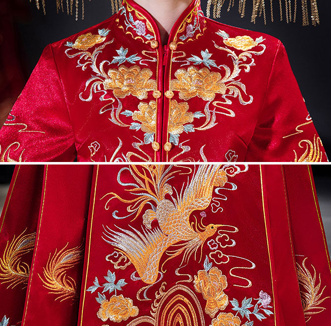 2024 Embroidered Phoenix Wedding Dress - Traditional Chinese QunKwa Xiuhe Bridal Gown for Bride | Perfect for Wedding Ceremony, Tea Party & Cultural Celebrations