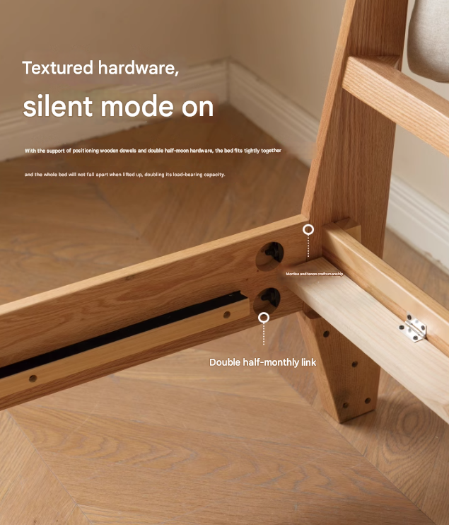 Solid Oak Wood Soft Bed Frame - Queen Size, Sturdy & Comfortable for Master Bedroom or Guest Room