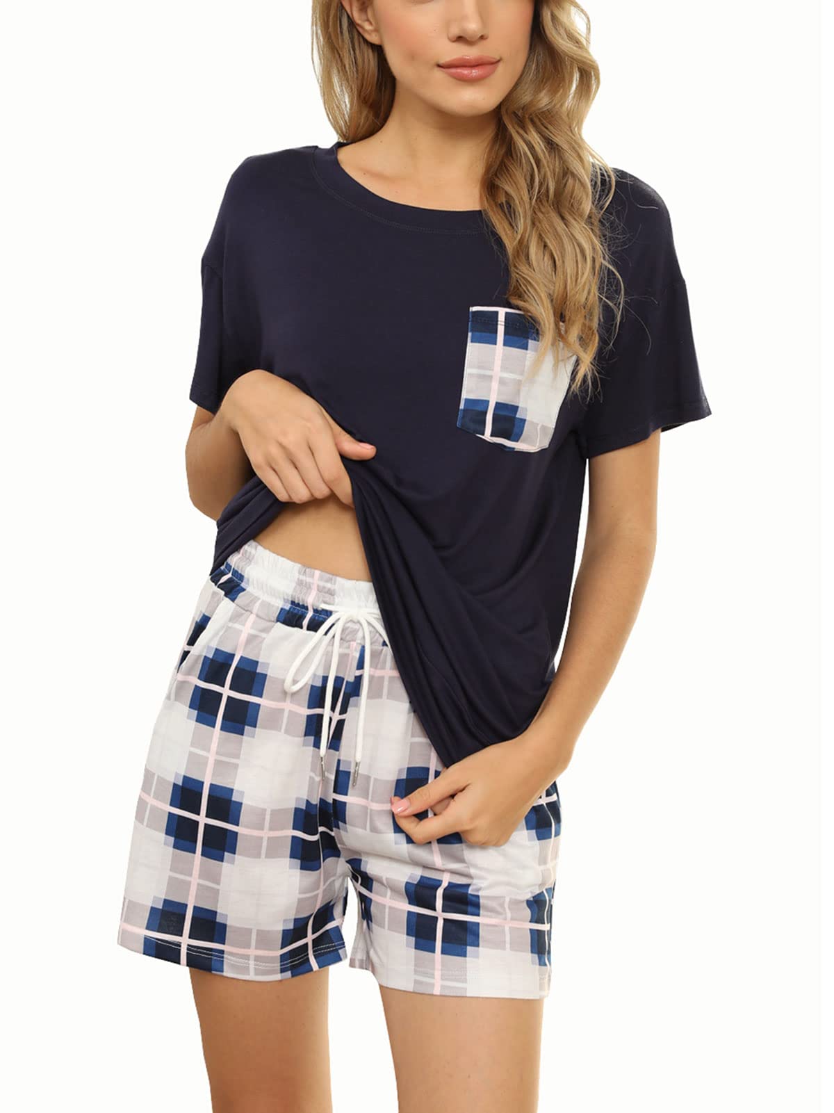 Women's 2-Piece Lounge Set - Short Sleeve Pajama Shorts & Top Comfy Sleepwear Loungewear Outfit for Relaxing at Home, Sleeping & Vacation