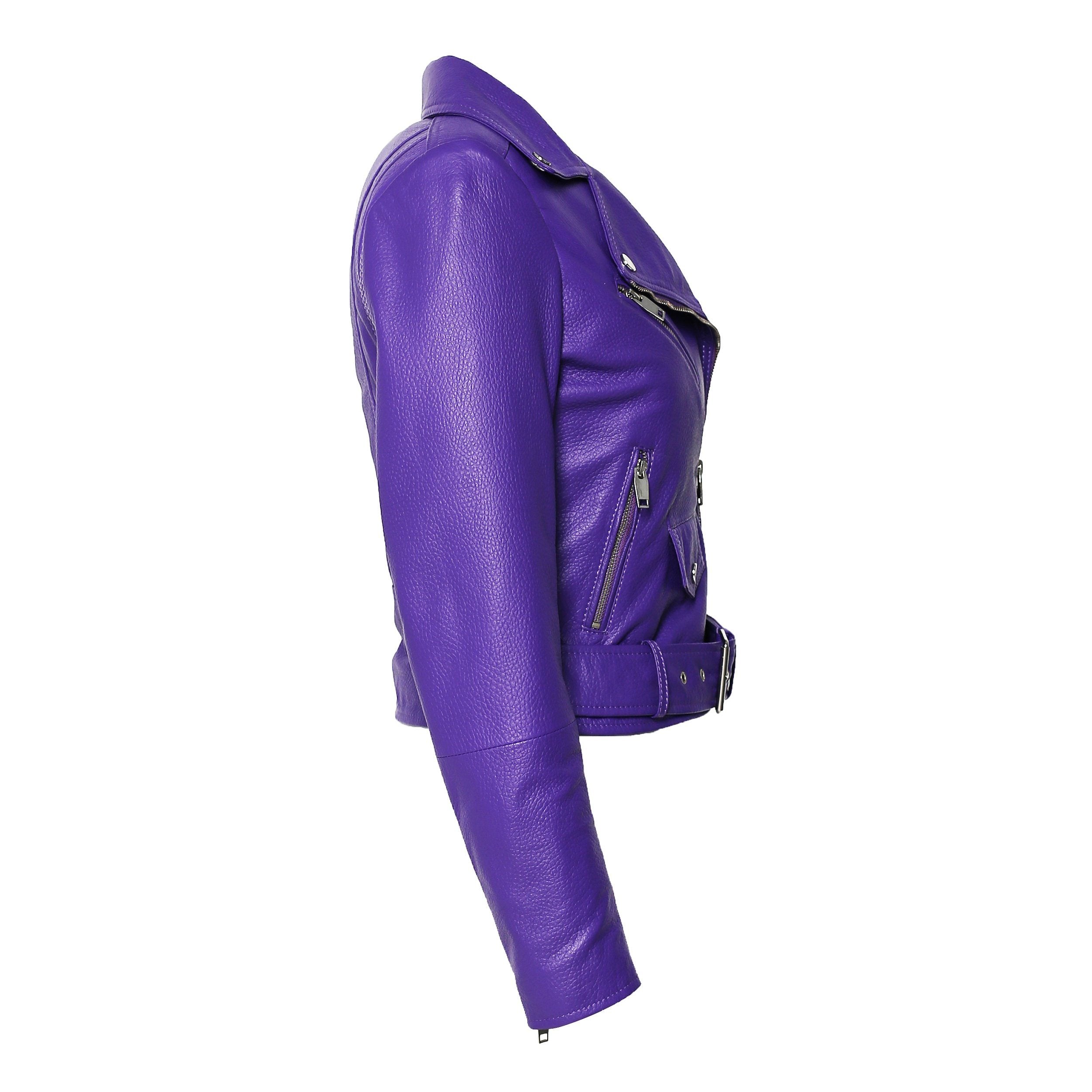 Women's Purple Nappa Leather Jacket - Moto Style with Deerskin Embossed Print | Perfect for Biker Fashion, Night Out & Casual Wear