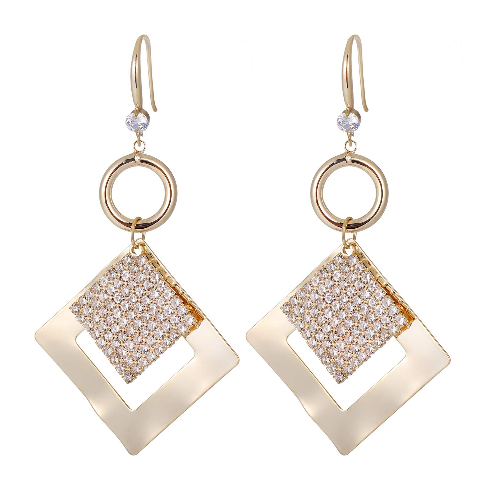 14K Gold Dangle Drop Earrings for Women - Elegant Geometric Chandelier Earrings with Austrian Crystals | Vintage Statement Jewelry for Party, Prom, Wedding & Evening Occasions