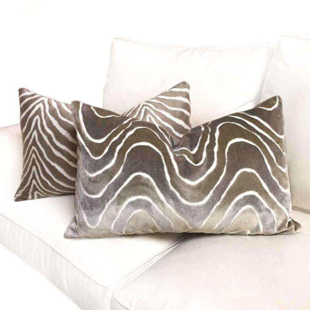 Robert Allen Lush Wave Driftwood Brown Cut Velvet Pillow Cover - Soft Luxury Decorative Throw Pillow Case for Sofa, Bed & Home Decor