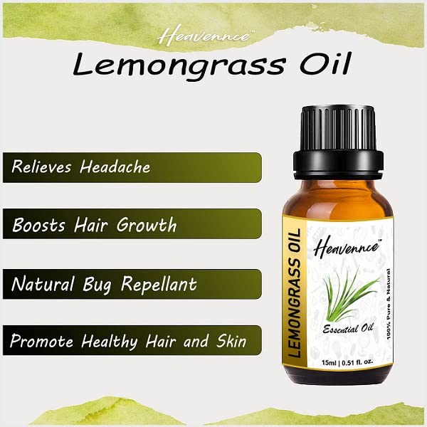 Heavennce Lemongrass Essential Oil for Healthy Hair & Skin - 100% Pure Aromatherapy Oil for Diffusers, Massage & Steam Therapy - 2 Pack (30ml Each) - Perfect for Relaxation, Stress Relief & Home Spa