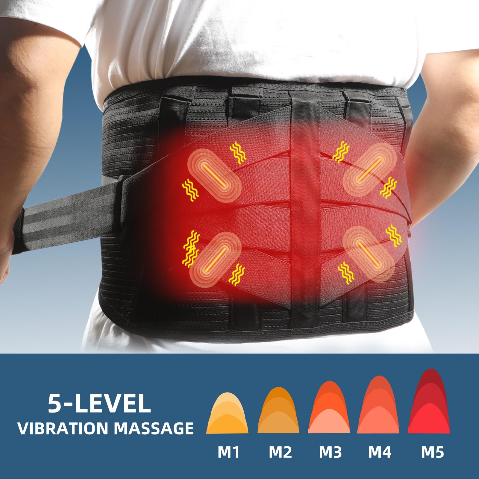 Rechargeable HONGJING Massage Back Brace with Red Light Therapy & Heating - Lower Back Pain Relief for Herniated Disc, Scoliosis & Sciatica - Adjustable Lumbar Support Belt for Home, Office & Travel Use