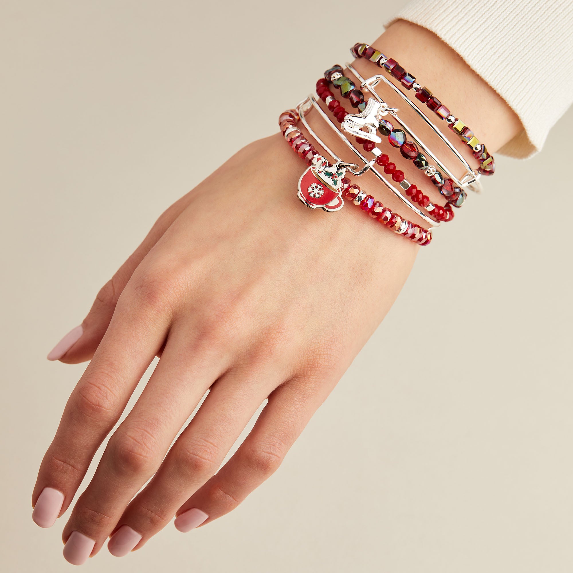 Warmest Wishes Charm Bangle Set of 6 - Sterling Silver Friendship Bracelets for Women, Best Friend Gifts, Birthday & Anniversary Presents - Perfect for Everyday Wear, Special Occasions & Gift Giving
