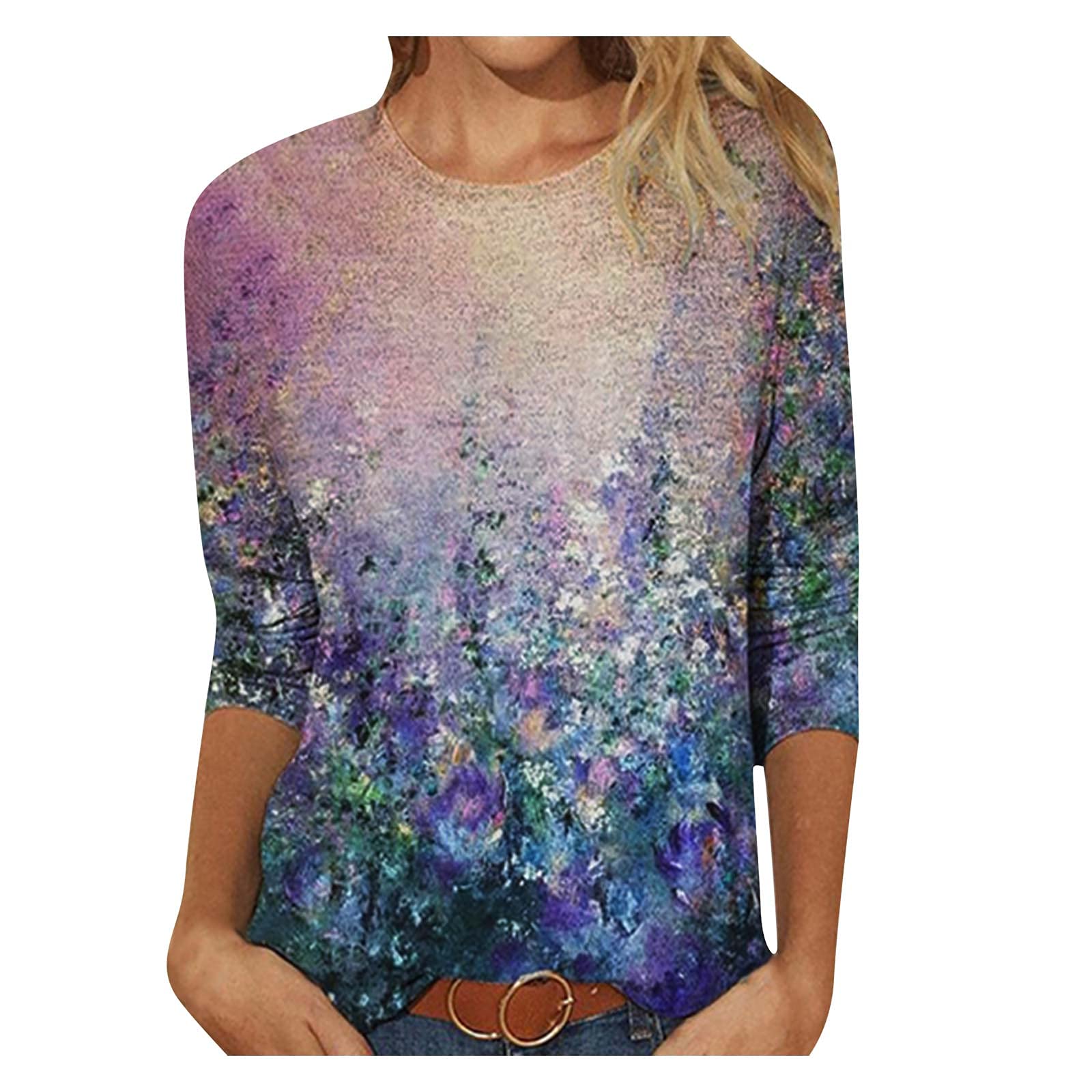 Women's Casual Short Sleeve V-Neck T-Shirt - Gradient Color Loose Fit Summer Top for Women | Perfect for Beach, Vacation & Everyday Wear