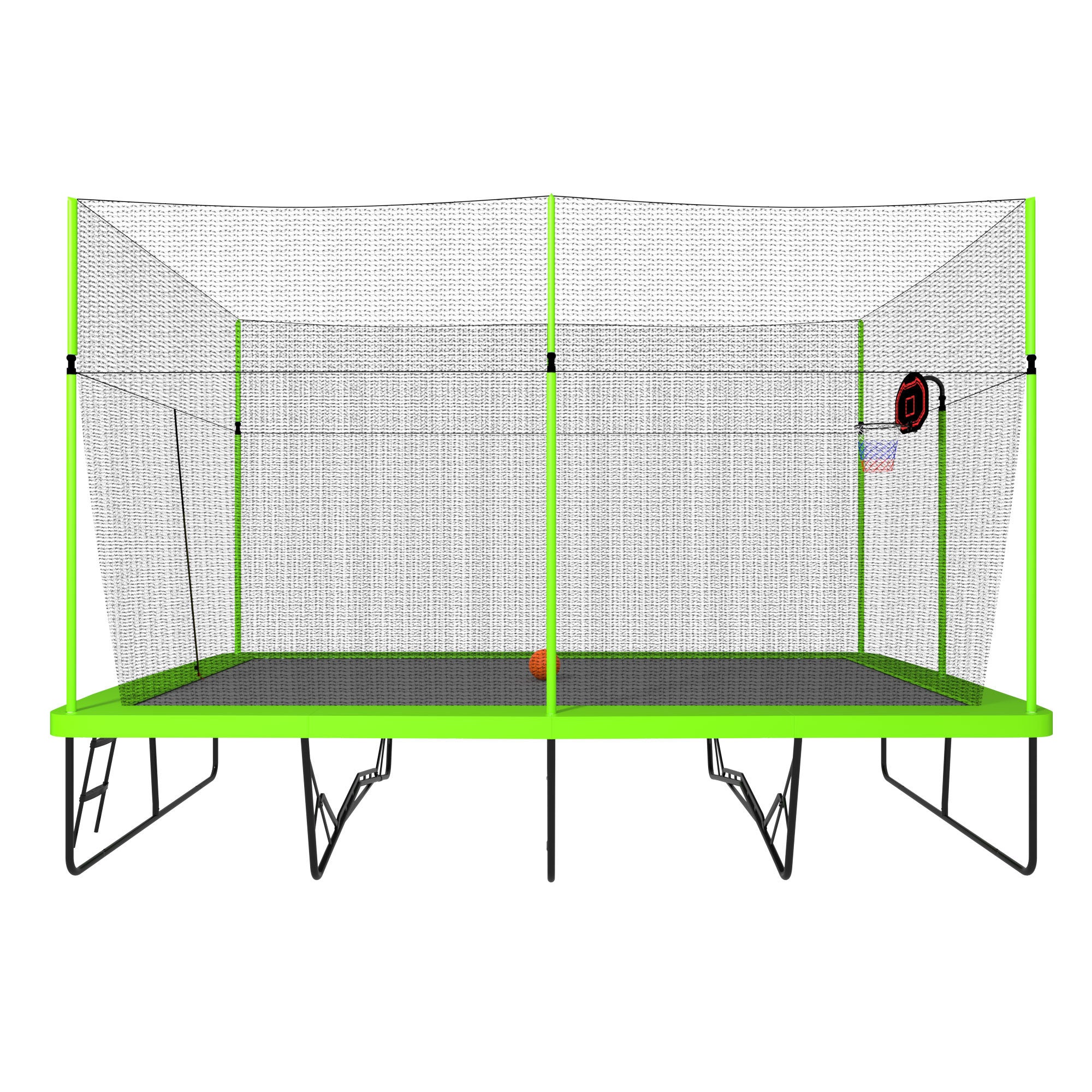 10ft x 17ft Rectangle Trampoline with Basketball Hoop - Heavy Duty Galvanized Steel Frame, Green Jump Mat & Safety Ladder - Perfect for Backyard Fun, Kids Outdoor Play & Family Fitness Activities