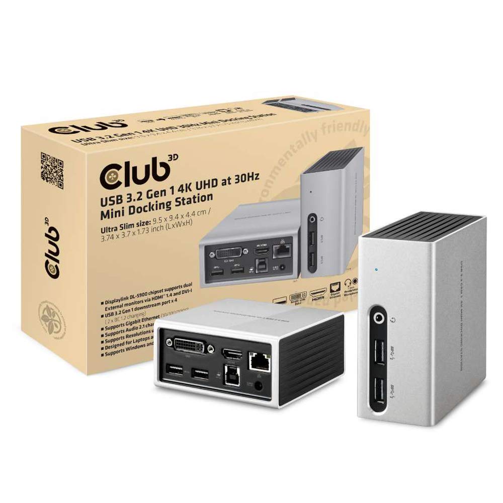 Club3D CSV-3104D 4K USB 3.0 Laptop Docking Station with HDMI & DVI Ports - Dual Monitor Support for Home Office & Gaming Setup