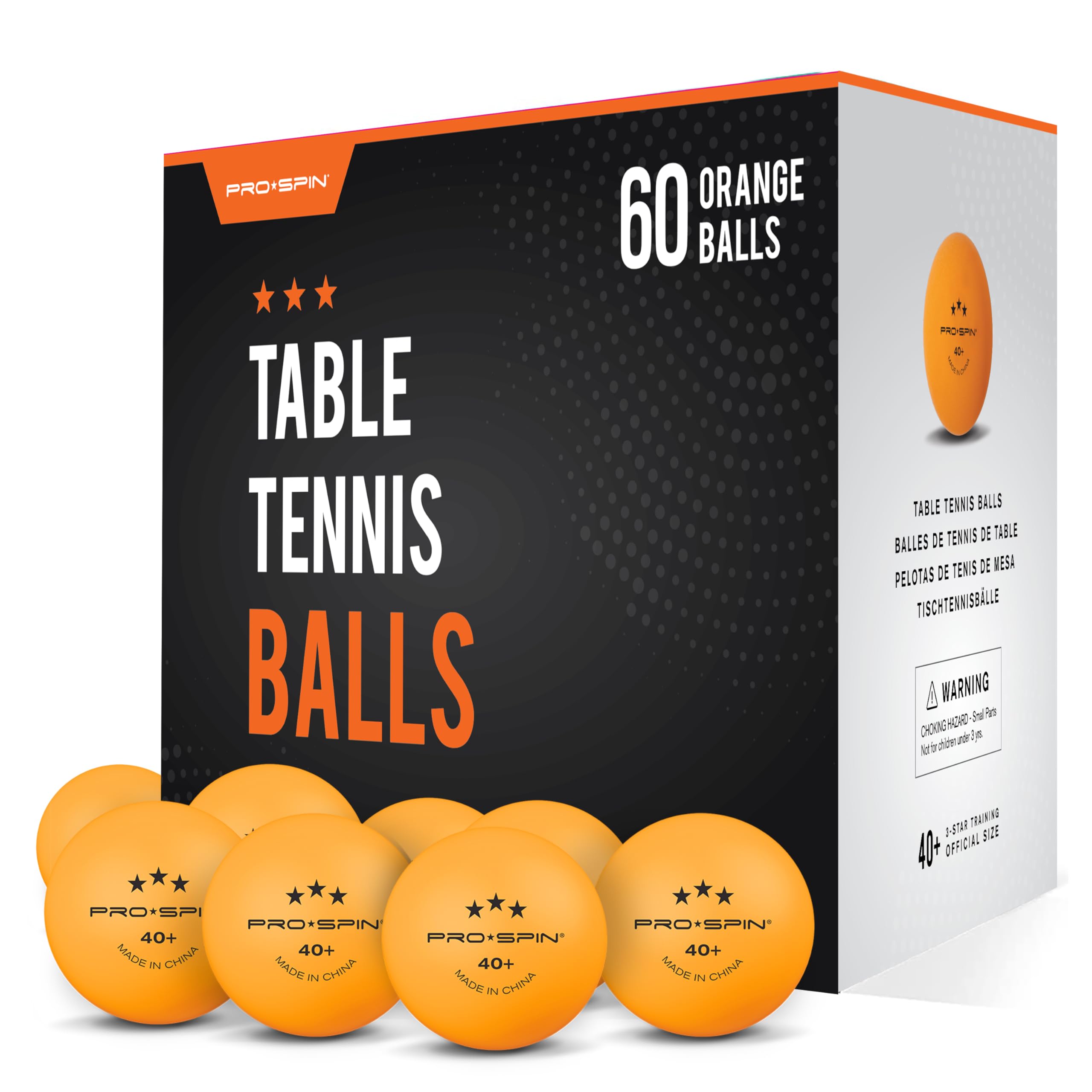 PRO SPIN 3-Star Premium Orange Table Tennis Balls - 40+ ABS Professional Quality for Indoor & Outdoor Play | High-Performance, Durable Ping Pong Balls for Tournaments, Training & Family Fun