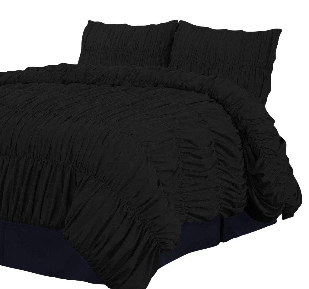 800 Thread Count 100% Egyptian Cotton Duvet Cover Set with 4 Pillow Shams - King/California King Size, Zipper Closure, Solid Black - Luxury Bedding for Master Bedroom & Guest Room