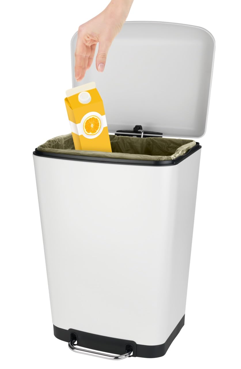 8 Gallon Stainless Steel Trash Can with Foot Pedal - Hands Free Kitchen Garbage Bin with Lid, 13.4x24x12.8 Inch (White) - Perfect for Home, Office, and Restaurant Use