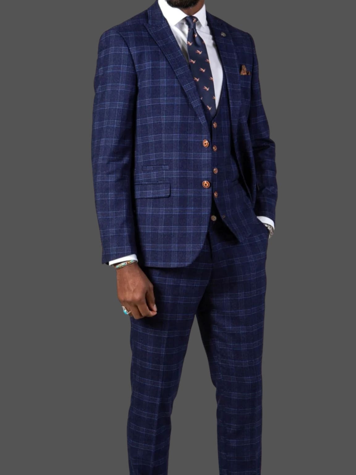 Marc Darcy Chigwell Men's Blue Tweed Check 3 Piece Suit - Formal Business Attire for Weddings, Office & Special Occasions