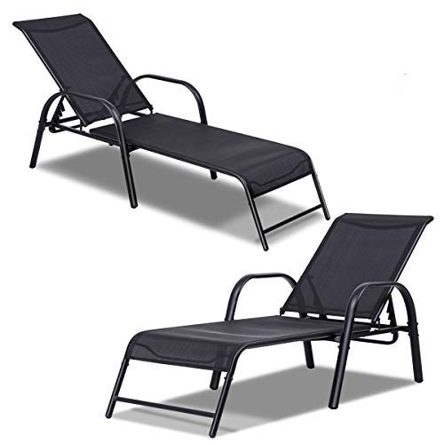 Giantex Outdoor Patio Chaise Lounge Chair - Adjustable 5-Position Patio Seating Furniture for Backyard, Lawn, Beach & Pool - Comfortable Sling Chaise for Sunbathing, Relaxing & Outdoor Lounging (Set of 2)