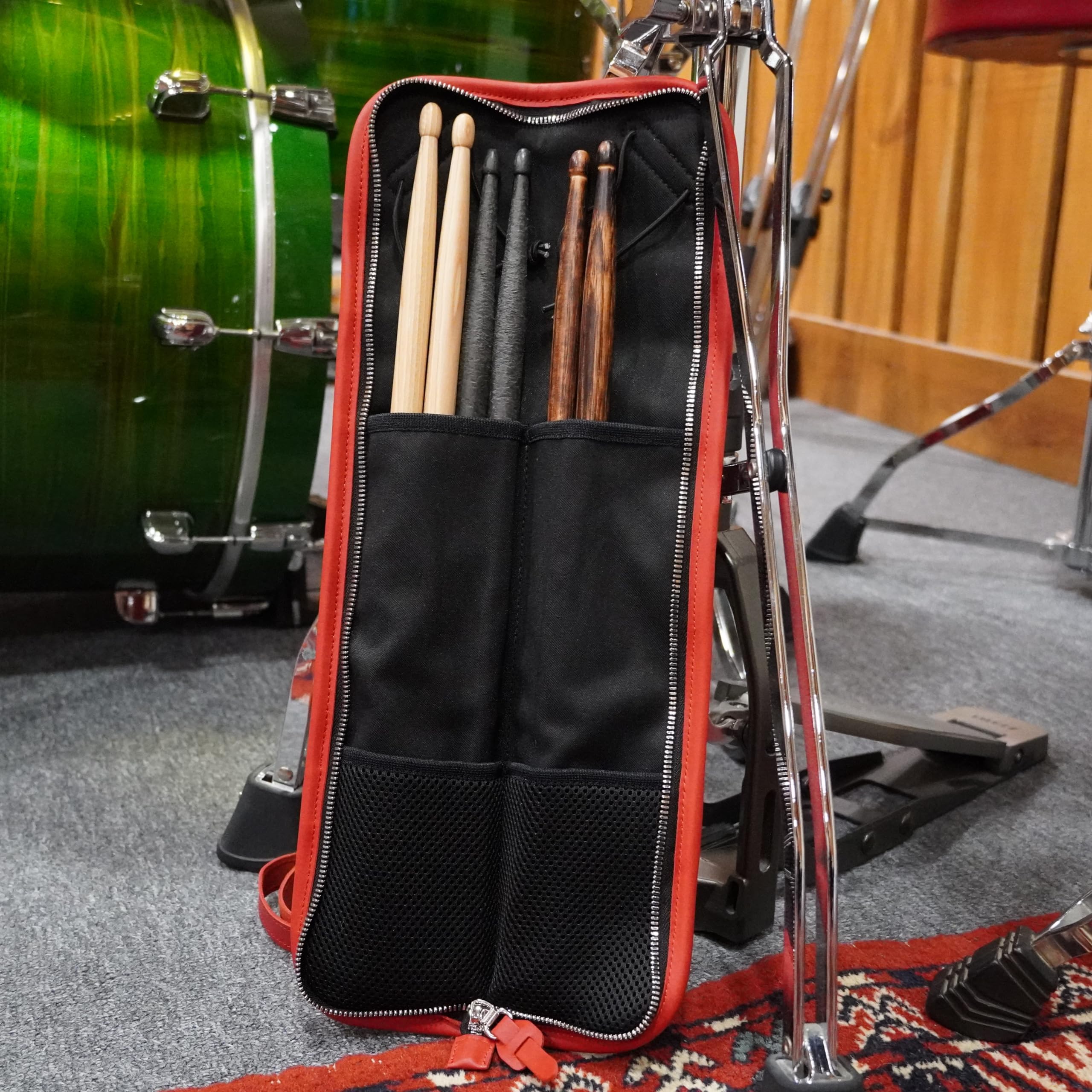 Premium Handmade Leather Drumstick Bag with Adjustable Shoulder Strap - Built-in Rubber Loops for Secure Storage - Durable Canvas Marching Band Accessory - Perfect Gift for Drummers (Ideal for Practice, Performances & Travel)