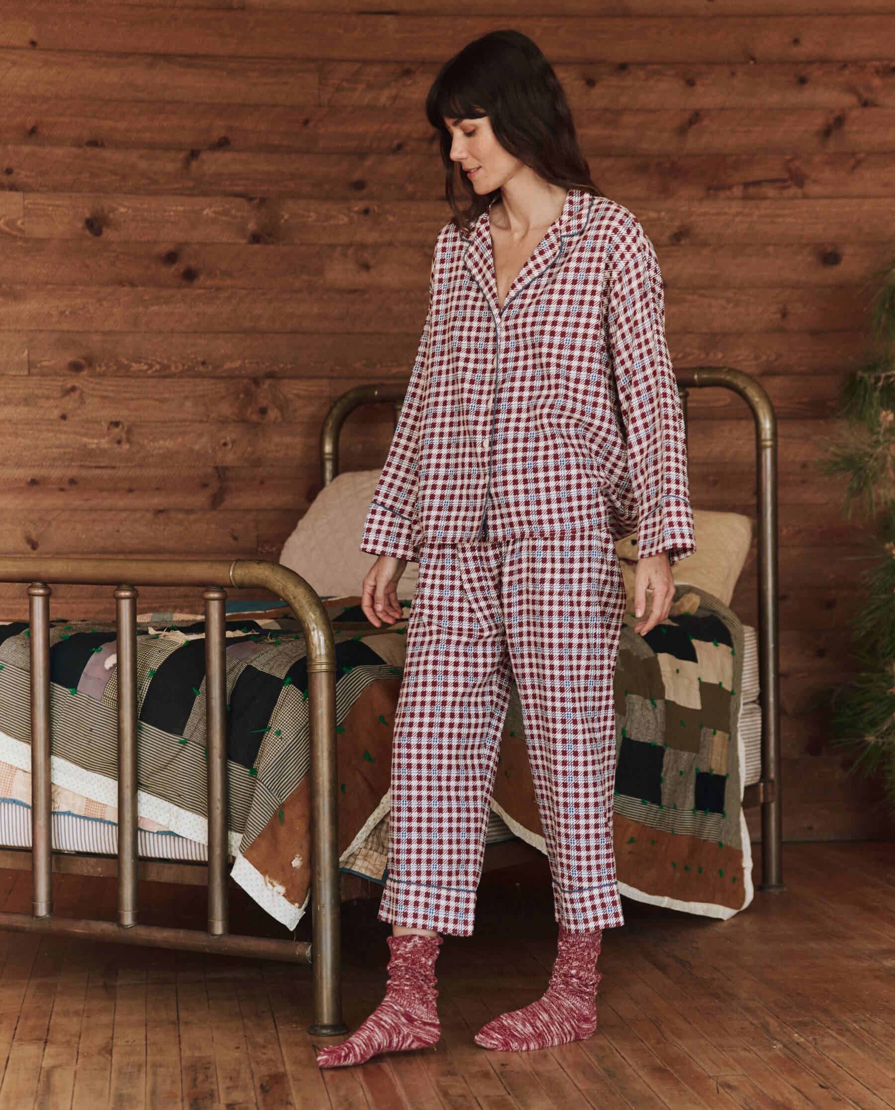 Bordeaux Plaid Pajama Shirt for Women - Soft & Comfortable Sleepwear for Nighttime Relaxation and Lounging