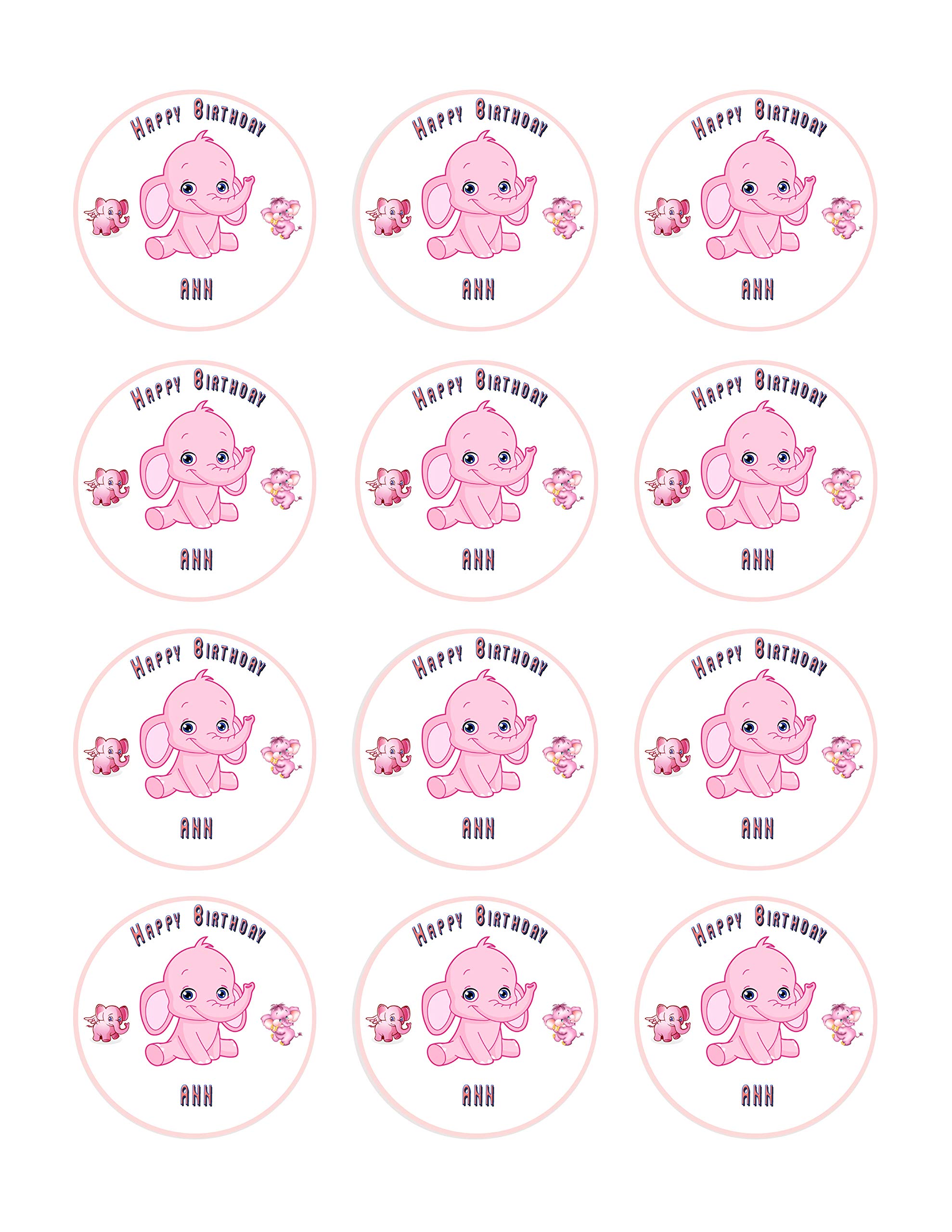 Pink Elephant Edible Cupcake Toppers - 2 Inch Cake Decorations (12 Pieces per Sheet) for Birthday Parties, Baby Showers & Wedding Desserts