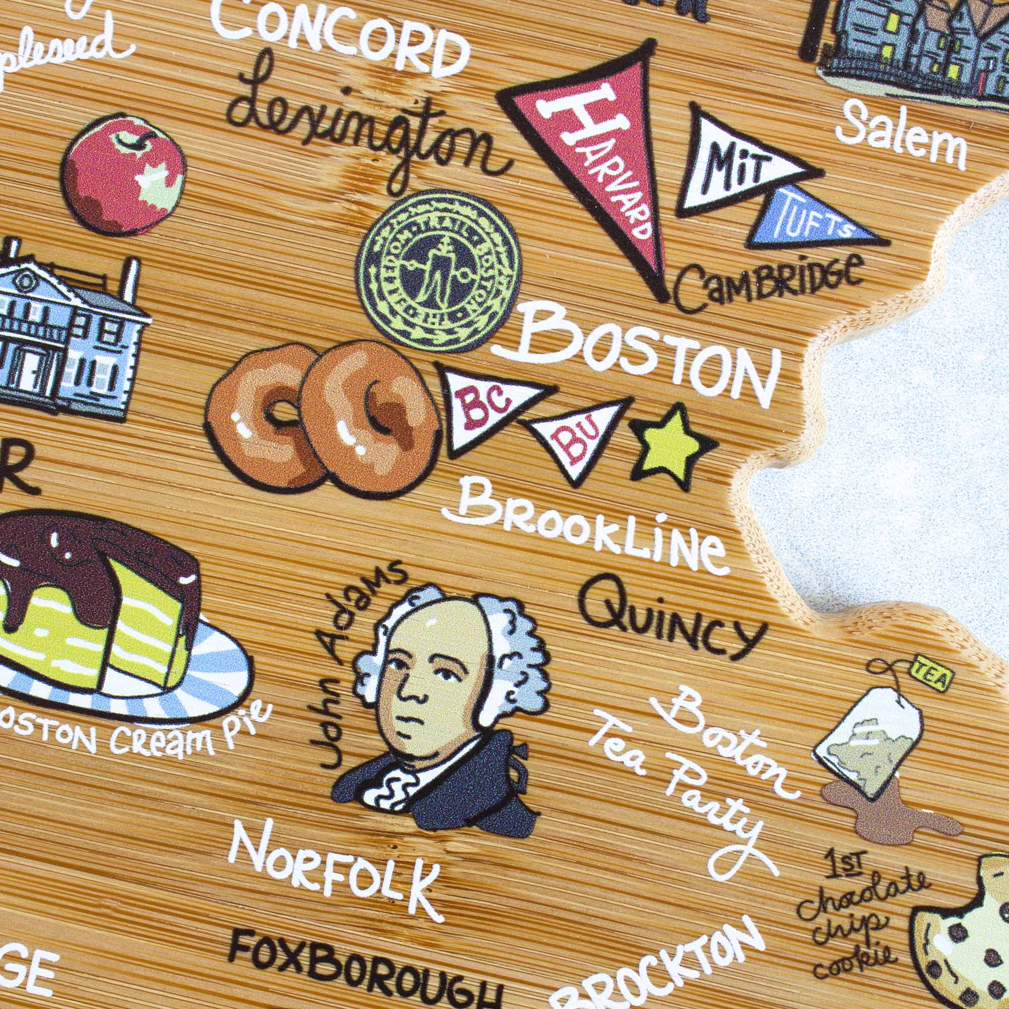 Premium Massachusetts-Themed Wooden Cutting Board with Fish Kiss™ Artwork - Perfect for Kitchen Decor, Gift Giving & Home Use