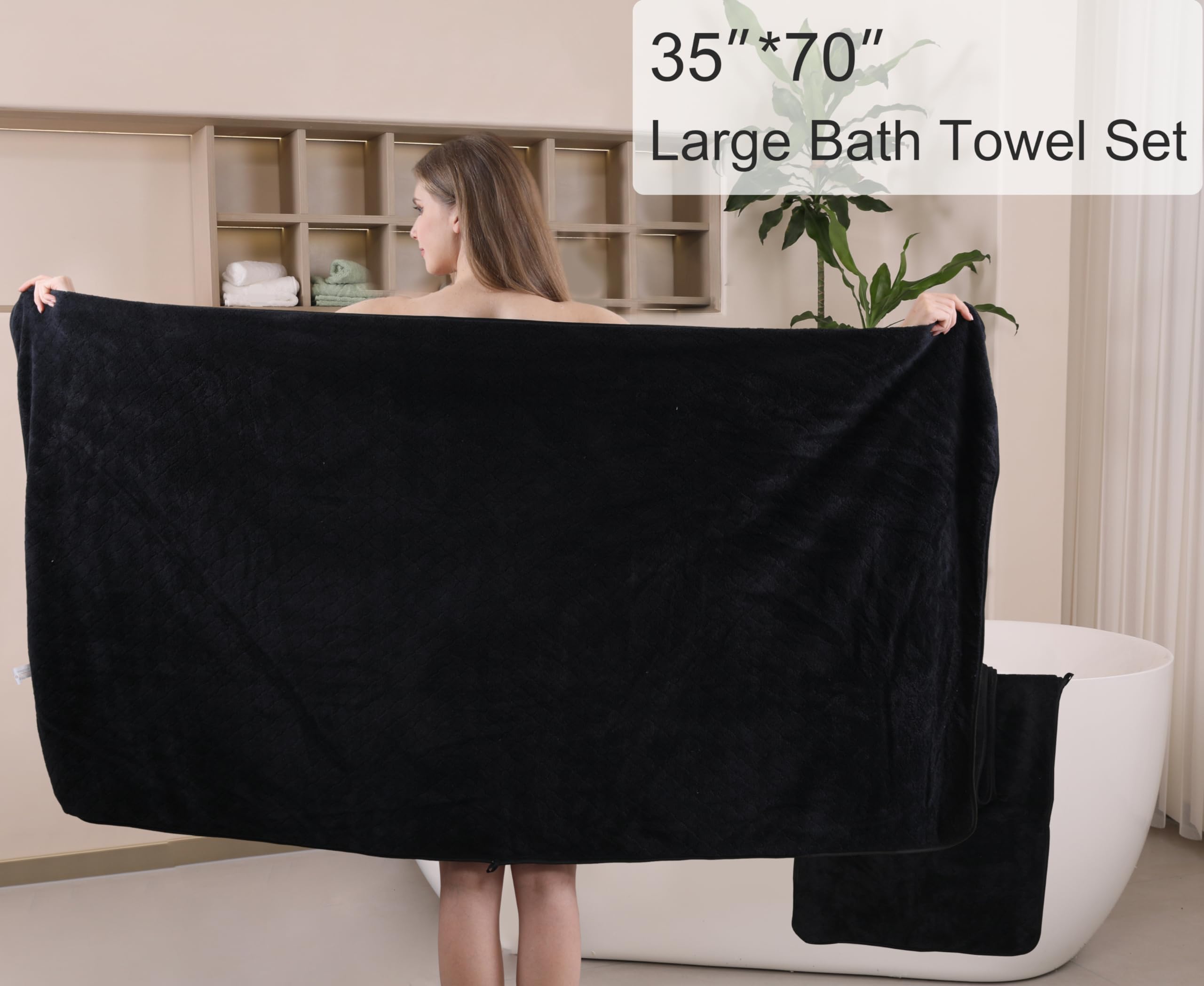 Premium Black Bath Towels Set 35x70 Inches - 600 GSM Luxury Oversized Bath Sheets, Extra Large Quick Dry Microfiber Towels - Ultra Soft, Highly Absorbent for Spa, Hotel & Home Bathroom (4-Pack) - Perfect for Showers, Beach, Gym & Guest Use