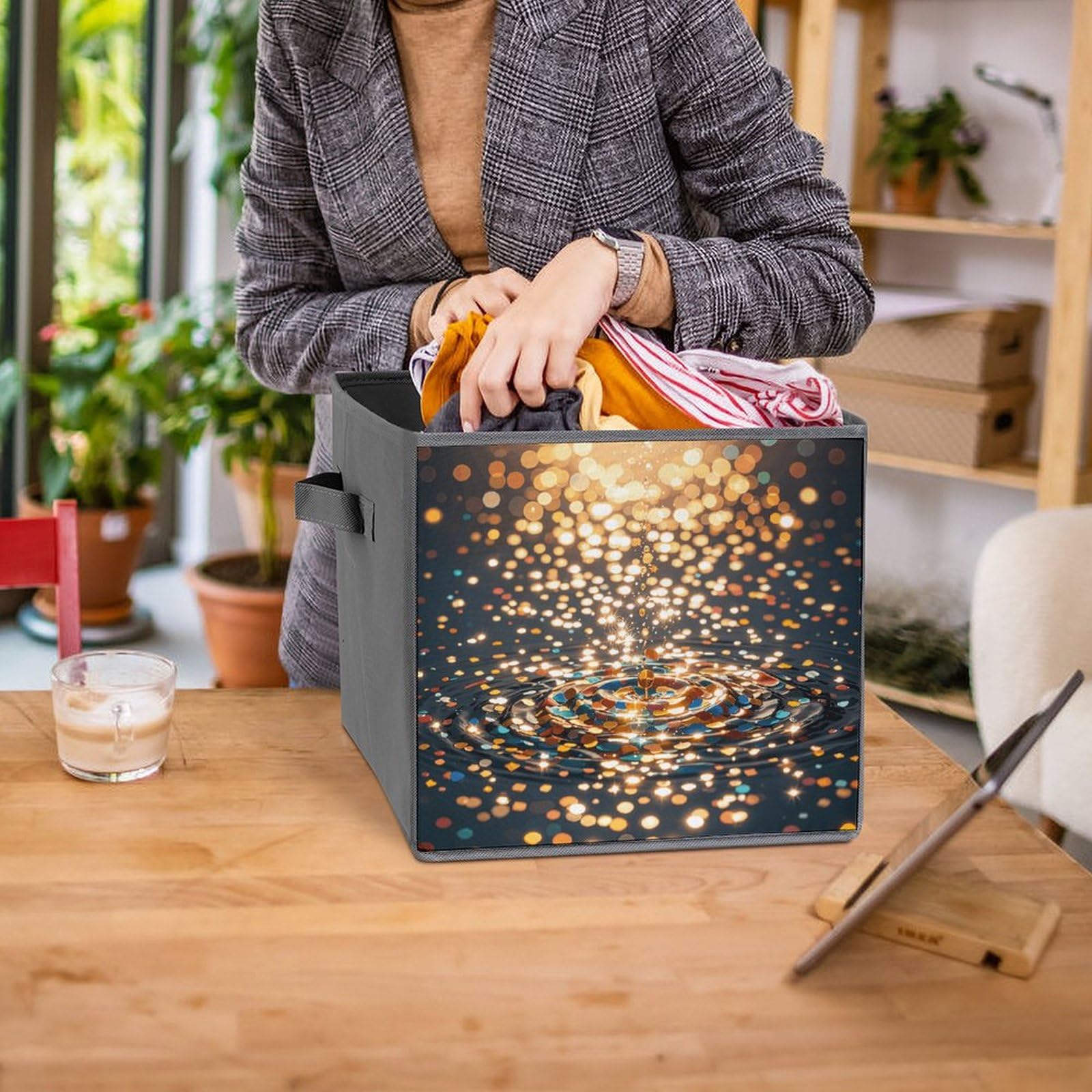 Gradient Sequin Storage Bins - Collapsible Organizer Box with Handle for Shelves & Home Decor