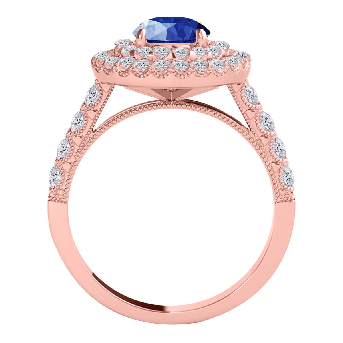 MauliJewels 1.9 Carat Diamond & Sapphire Engagement Ring for Women - 14K Rose Gold Prong Setting - Perfect for Weddings, Anniversaries & Special Occasions