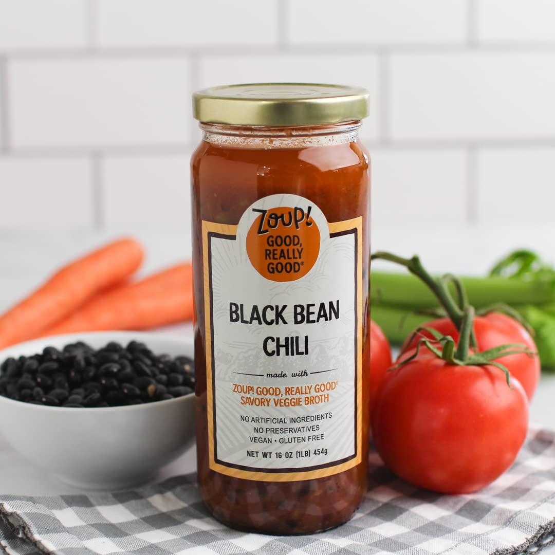 Zoup! Black Bean Chili - Vegan, Gluten Free, No Artificial Ingredients or Preservatives - 16 oz Ready-to-Serve Soup (1 Pack) - Perfect for Quick Lunches, Camping & Emergency Food Supplies
