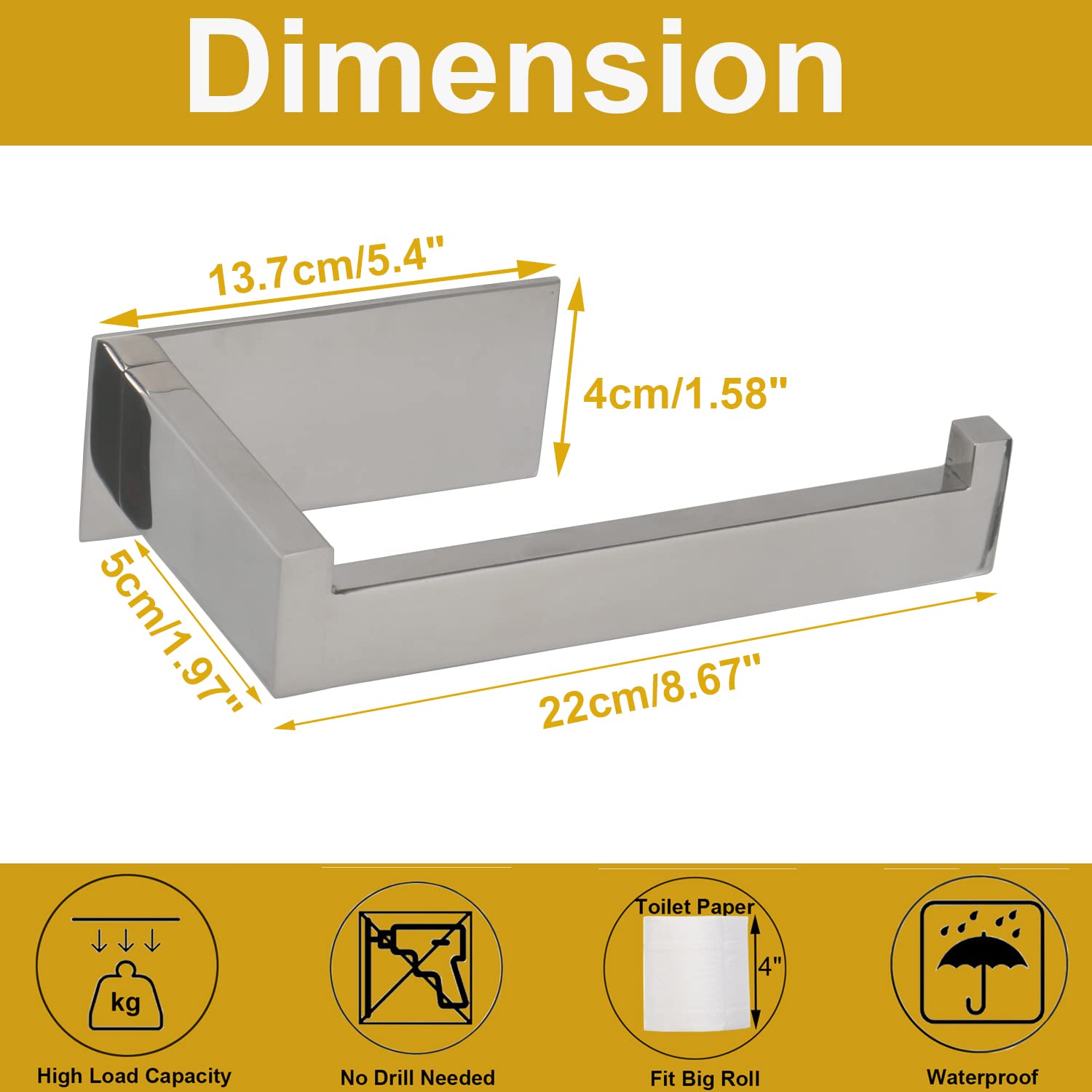 Stainless Steel Self-Adhesive Toilet Paper Holder - No Drill Rustproof Bathroom Tissue Roll Rack - Easy Installation for Home, Office & RV (Polish Chrome) - Space-Saving Bathroom Organizer for Small Spaces