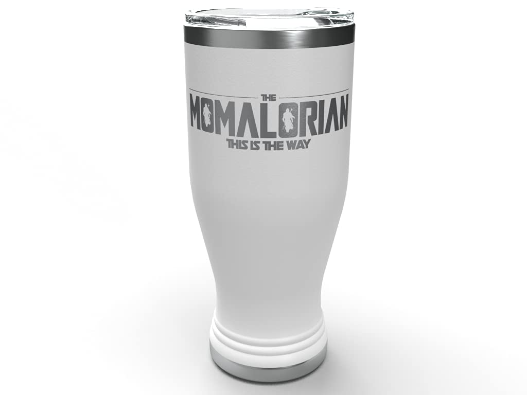 The Momalorian This is The Way 20oz Stainless Steel Wine Tumbler - Funny Nerdy Coffee Travel Mug - Custom Gag Gift for New Moms, Best Friends, Geeks & BFFs - Perfect for Star Wars Fans, Office Use & Outdoor Adventures (Pilsner White)