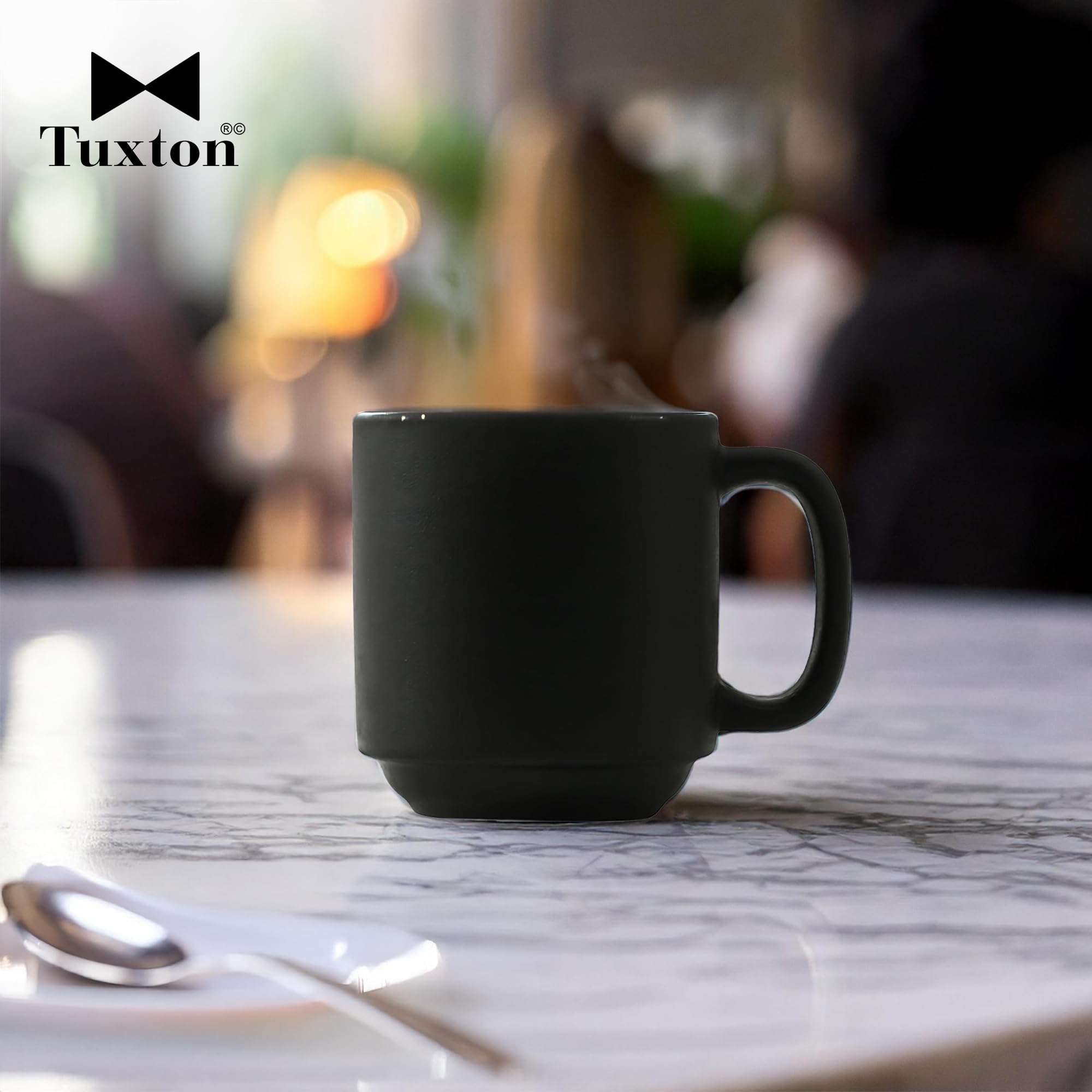 Tuxton Zion Matte Black 11-Oz Stackable Yukon Mug - Set of 24, Scratch & Chip Resistant, Lead-Free, Dishwasher & Microwave Safe - Perfect for Coffee, Tea, Hot Cocoa at Home, Office or Camping