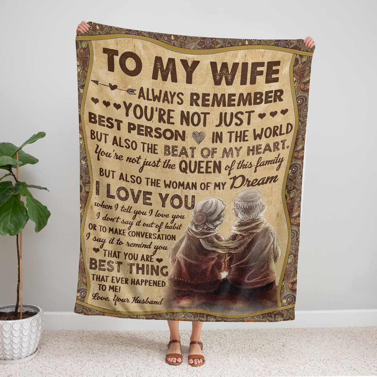 Custom Printed 'I Love You' Fleece Sherpa Blanket for Wife - Personalized Gift from Husband for Birthday, Anniversary - Soft & Warm Throw Blanket for Couples, Bedroom, Couch & Romantic Nights