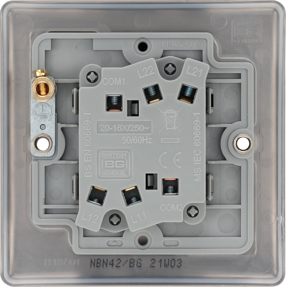 BG Nexus Metal Black Nickel 2G 2W Light Switch NBN42 - Modern Electrical Switch for Home & Office Lighting Control