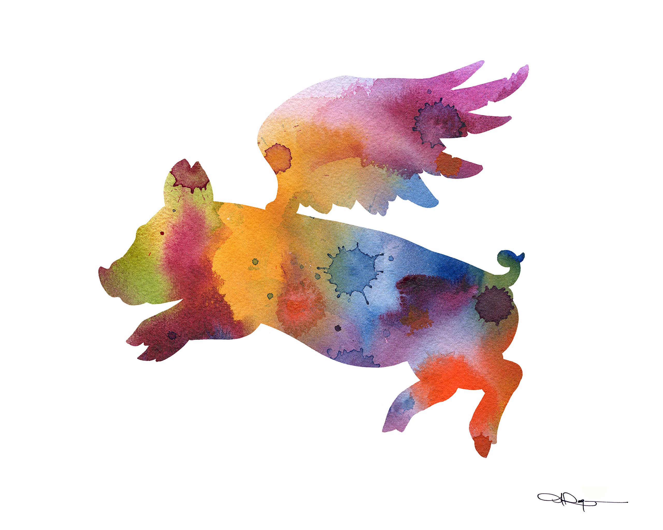 Flying Pig Abstract Watercolor Art Print - Unique Wall Decor by Artist DJ Rogers - Perfect for Living Room, Bedroom & Office Decor